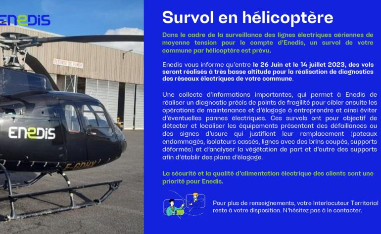 SURVOL DE LA COMMUNE EN hélicoptère BASSE ALTITUDE – ENEDIS