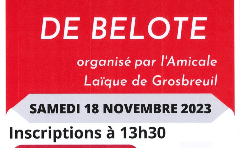 CONCOURS DE BELOTE – AMICALE LAÏQUE DE GROSBREUIL – 18 NOVEMBRE